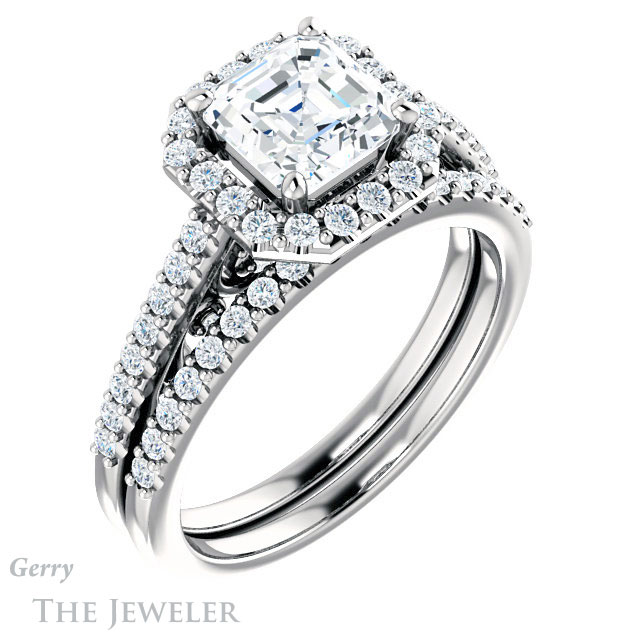 14k White Gold Asscher Cut Forever One Engagement Ring Setting #GTJ1162-asscher-fo-w 6 14k White Gold Asscher Cut Forever One Engagement Ring Setting #GTJ1162-asscher-fo-w