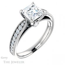 14k White Gold Asscher Cut Forever One Engagement Ring Setting #GTJ1163-asscher-fo-w