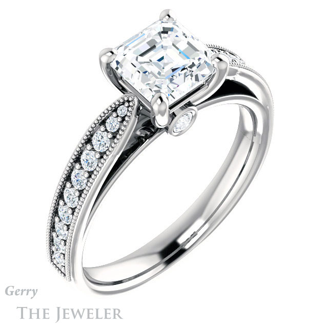 14k White Gold Asscher Cut Forever One Engagement Ring Setting #GTJ1163-asscher-fo-w