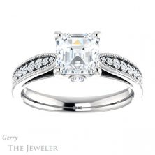14k White Gold Asscher Cut Forever One Engagement Ring Setting #GTJ1163-asscher-fo-w