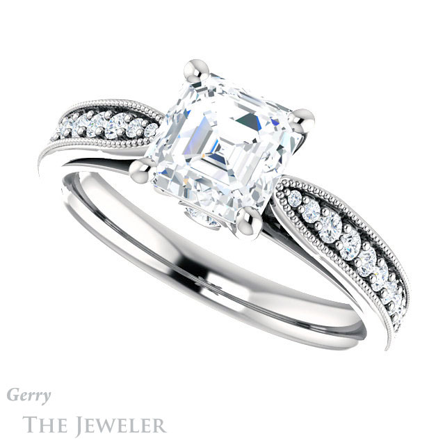 14k White Gold Asscher Cut Forever One Engagement Ring Setting #GTJ1163-asscher-fo-w