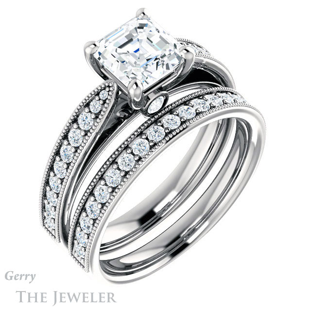 14k White Gold Asscher Cut Forever One Engagement Ring Setting #GTJ1163-asscher-fo-w