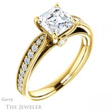 14k Yellow Gold Asscher Cut Forever One Engagement Ring Setting #GTJ1163-asscher-fo-y 4 14k Yellow Gold Asscher Cut Forever One Engagement Ring Setting #GTJ1163-asscher-fo-y
