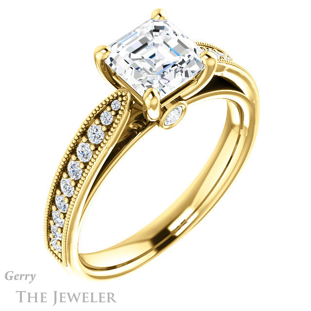 14k Yellow Gold Asscher Cut Forever One Engagement Ring Setting #GTJ1163-asscher-fo-y 4 14k Yellow Gold Asscher Cut Forever One Engagement Ring Setting #GTJ1163-asscher-fo-y