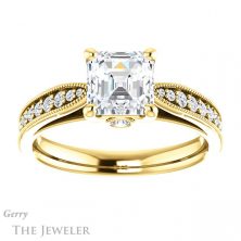 14k Yellow Gold Asscher Cut Forever One Engagement Ring Setting #GTJ1163-asscher-fo-y 1 14k Yellow Gold Asscher Cut Forever One Engagement Ring Setting #GTJ1163-asscher-fo-y