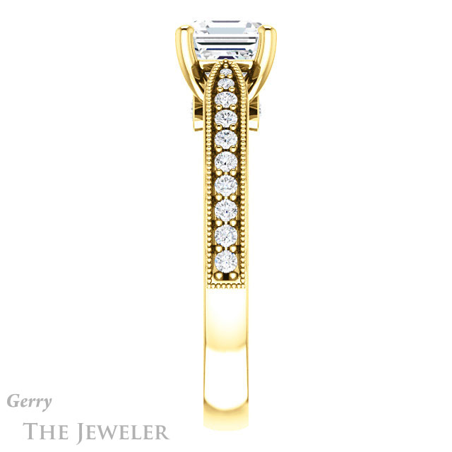 14k Yellow Gold Asscher Cut Forever One Engagement Ring Setting #GTJ1163-asscher-fo-y 3 14k Yellow Gold Asscher Cut Forever One Engagement Ring Setting #GTJ1163-asscher-fo-y
