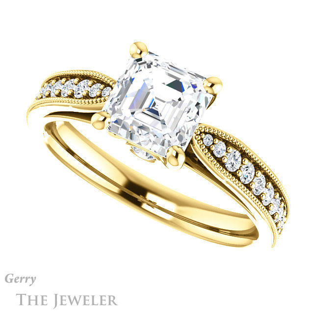 14k Yellow Gold Asscher Cut Forever One Engagement Ring Setting #GTJ1163-asscher-fo-y 5 14k Yellow Gold Asscher Cut Forever One Engagement Ring Setting #GTJ1163-asscher-fo-y