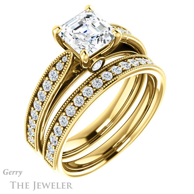 14k Yellow Gold Asscher Cut Forever One Engagement Ring Setting #GTJ1163-asscher-fo-y 6 14k Yellow Gold Asscher Cut Forever One Engagement Ring Setting #GTJ1163-asscher-fo-y