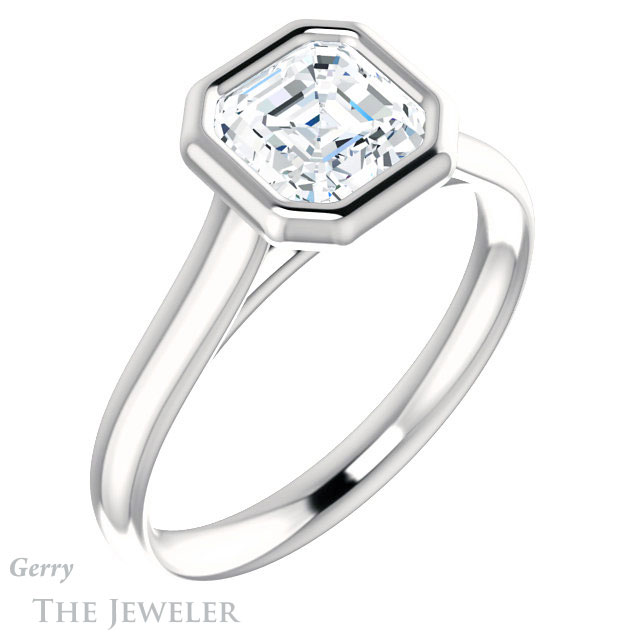 14k White Gold Asscher Cut Forever One Engagement Ring Setting #GTJ1170-asscher-fo-w