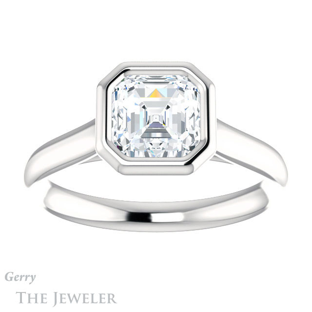 14k White Gold Asscher Cut Forever One Engagement Ring Setting #GTJ1170-asscher-fo-w