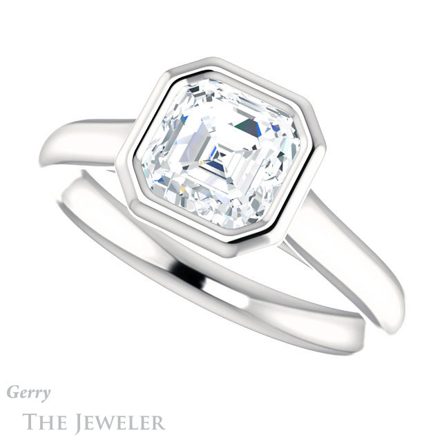 14k White Gold Asscher Cut Forever One Engagement Ring Setting #GTJ1170-asscher-fo-w