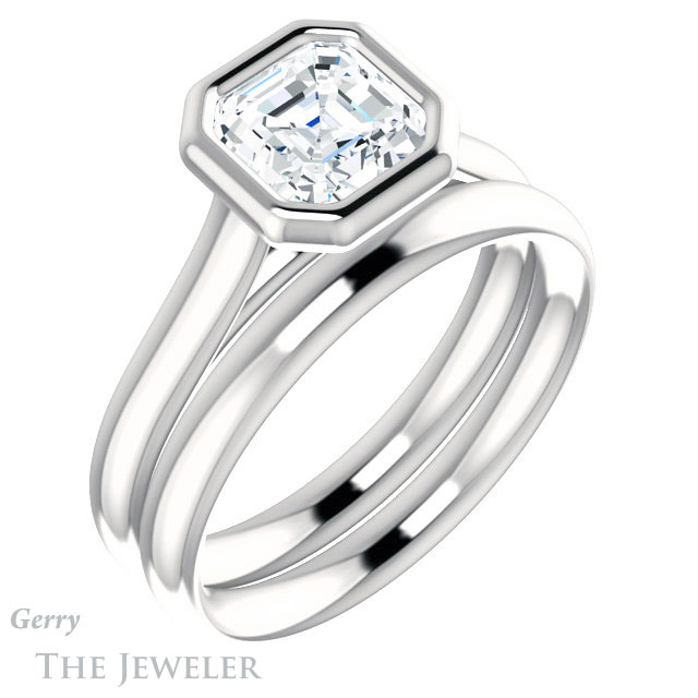 14k White Gold Asscher Cut Forever One Engagement Ring Setting #GTJ1170-asscher-fo-w