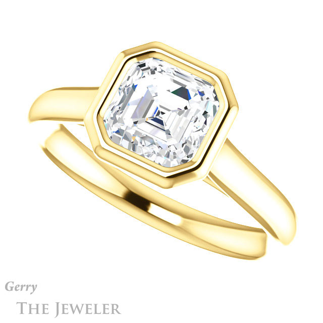 14k Yellow Gold Asscher Cut Forever One Engagement Ring Setting #GTJ1170-asscher-fo-y 5 14k Yellow Gold Asscher Cut Forever One Engagement Ring Setting #GTJ1170-asscher-fo-y