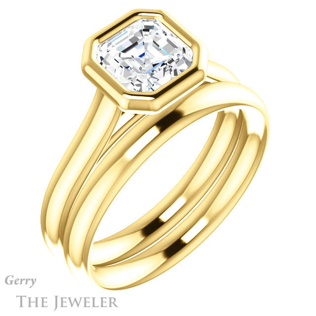 14k Yellow Gold Asscher Cut Forever One Engagement Ring Setting #GTJ1170-asscher-fo-y 6 14k Yellow Gold Asscher Cut Forever One Engagement Ring Setting #GTJ1170-asscher-fo-y