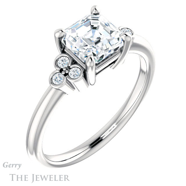 14k White Gold Asscher Cut Forever One Engagement Ring Setting #GTJ1172-asscher-fo-w 4 14k White Gold Asscher Cut Forever One Engagement Ring Setting #GTJ1172-asscher-fo-w