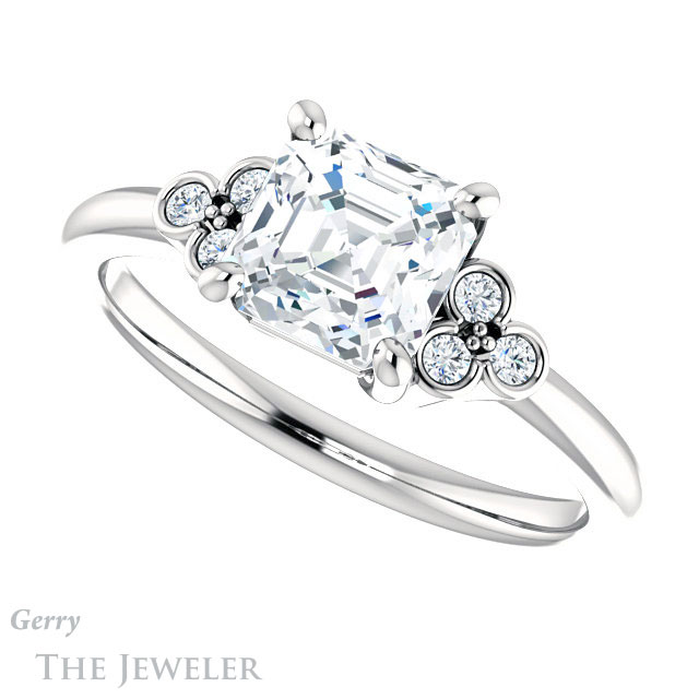 14k White Gold Asscher Cut Forever One Engagement Ring Setting #GTJ1172-asscher-fo-w 5 14k White Gold Asscher Cut Forever One Engagement Ring Setting #GTJ1172-asscher-fo-w