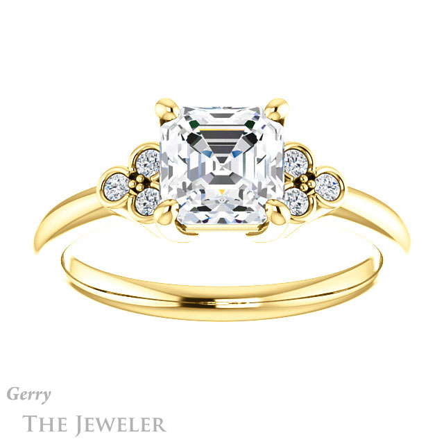 14k Yellow Gold Asscher Cut Forever One Engagement Ring Setting #GTJ1172-asscher-fo-y