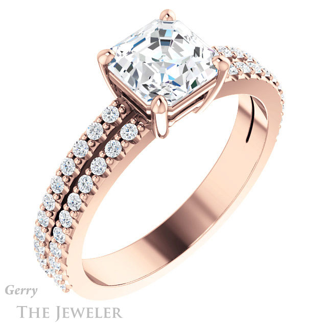 14k Rose Gold Asscher Cut Forever One Engagement Ring Setting #GTJ1173-asscher-fo-r