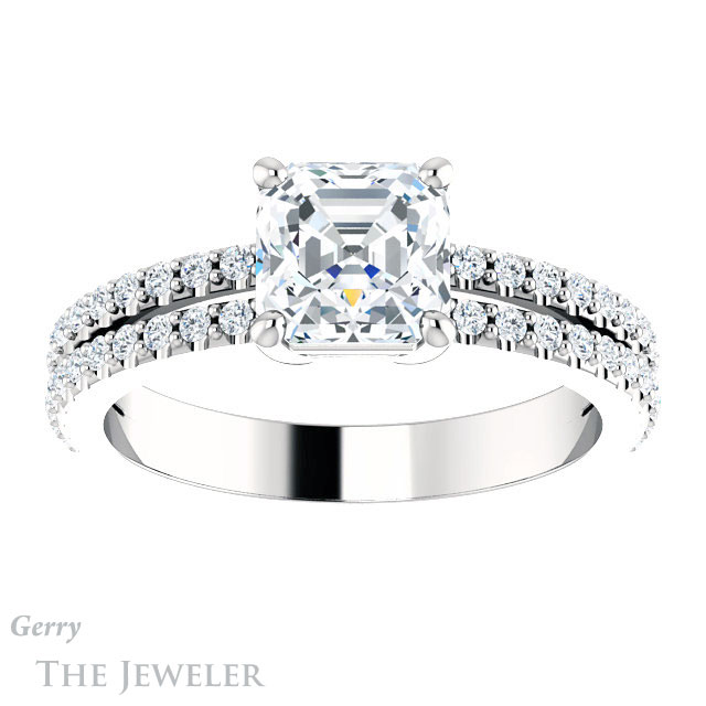 14k White Gold Asscher Cut Forever One Engagement Ring Setting #GTJ1173-asscher-fo-w
