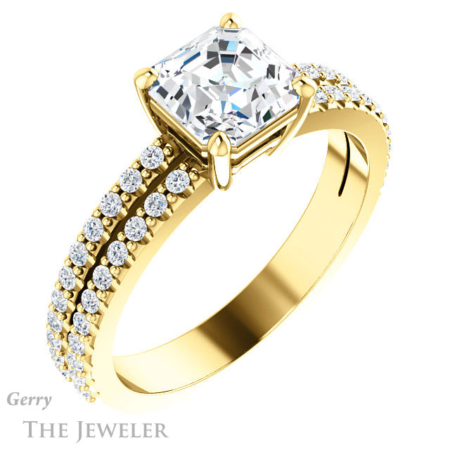 14k Yellow Gold Asscher Cut Forever One Engagement Ring Setting #GTJ1173-asscher-fo-y 4 14k Yellow Gold Asscher Cut Forever One Engagement Ring Setting #GTJ1173-asscher-fo-y