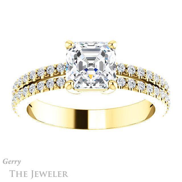 14k Yellow Gold Asscher Cut Forever One Engagement Ring Setting #GTJ1173-asscher-fo-y