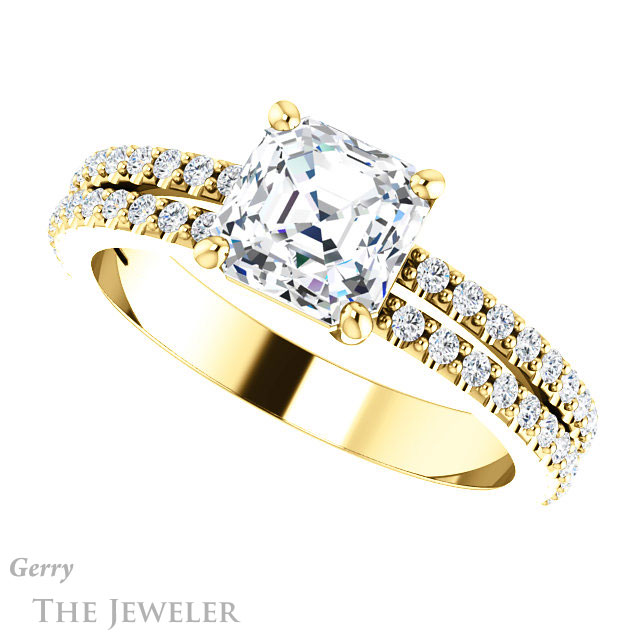 14k Yellow Gold Asscher Cut Forever One Engagement Ring Setting #GTJ1173-asscher-fo-y 5 14k Yellow Gold Asscher Cut Forever One Engagement Ring Setting #GTJ1173-asscher-fo-y