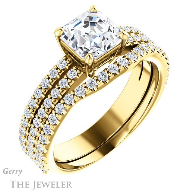 14k Yellow Gold Asscher Cut Forever One Engagement Ring Setting #GTJ1173-asscher-fo-y 6 14k Yellow Gold Asscher Cut Forever One Engagement Ring Setting #GTJ1173-asscher-fo-y