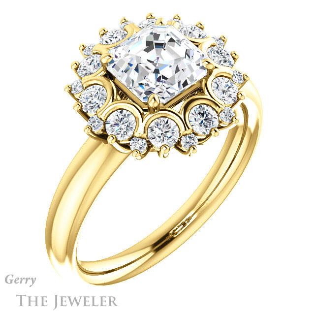 Asscher Cut Forever One Engagement Ring Setting #GTJ1174-asscher-fo-y | Gerry The Jeweler 14k Yellow Gold Asscher Cut Forever One Engagement Ring Setting #GTJ1174-asscher-fo-y