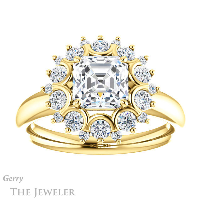 Asscher Cut Forever One Engagement Ring Setting #GTJ1174-asscher-fo-y | Gerry The Jeweler 14k Yellow Gold Asscher Cut Forever One Engagement Ring Setting #GTJ1174-asscher-fo-y