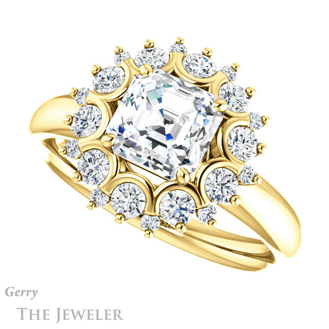 Asscher Cut Forever One Engagement Ring Setting #GTJ1174-asscher-fo-y | Gerry The Jeweler 14k Yellow Gold Asscher Cut Forever One Engagement Ring Setting #GTJ1174-asscher-fo-y