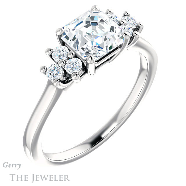 14k White Gold Asscher Cut Forever One Engagement Ring Setting #GTJ1176-asscher-fo-w 4 14k White Gold Asscher Cut Forever One Engagement Ring Setting #GTJ1176-asscher-fo-w