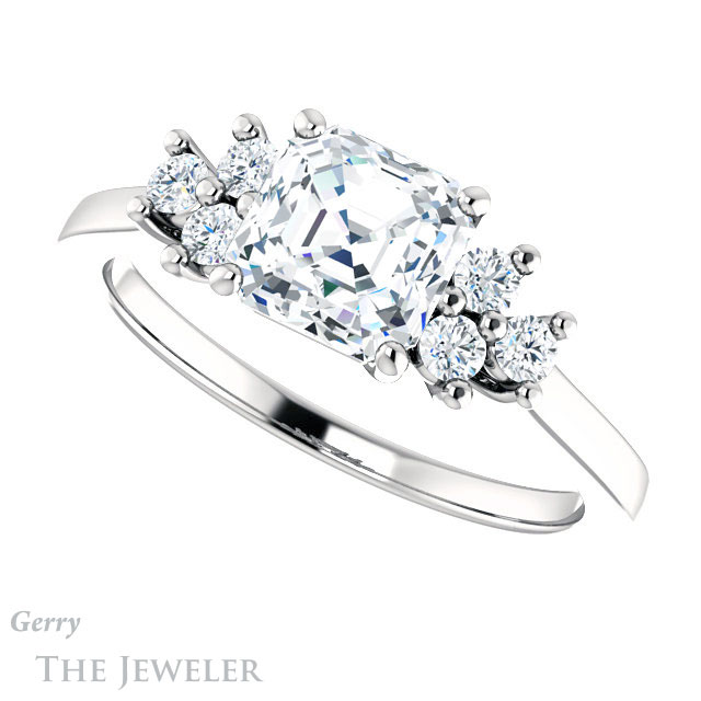 14k White Gold Asscher Cut Forever One Engagement Ring Setting #GTJ1176-asscher-fo-w 5 14k White Gold Asscher Cut Forever One Engagement Ring Setting #GTJ1176-asscher-fo-w