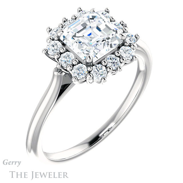 14k White Gold Asscher Cut Forever One Engagement Ring Setting #GTJ1177-asscher-fo-w