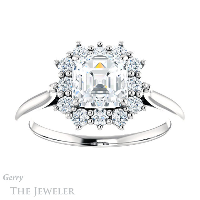 14k White Gold Asscher Cut Forever One Engagement Ring Setting #GTJ1177-asscher-fo-w