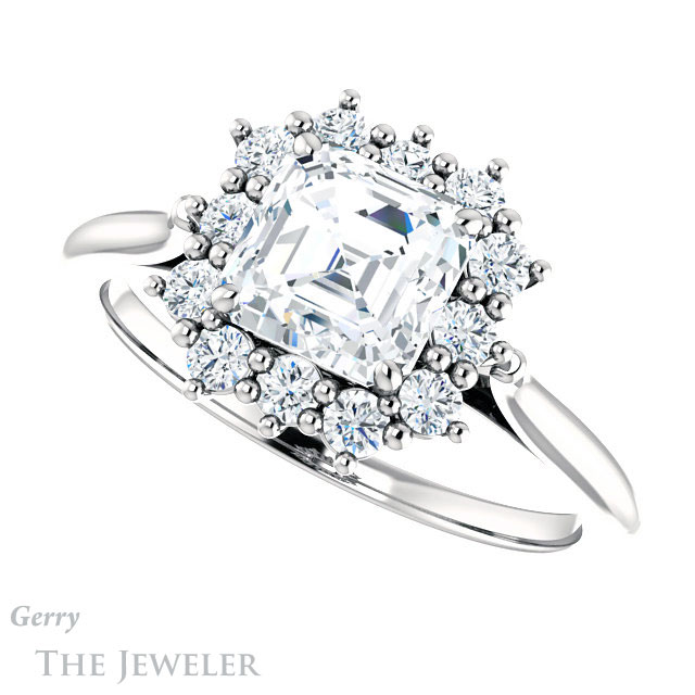 14k White Gold Asscher Cut Forever One Engagement Ring Setting #GTJ1177-asscher-fo-w