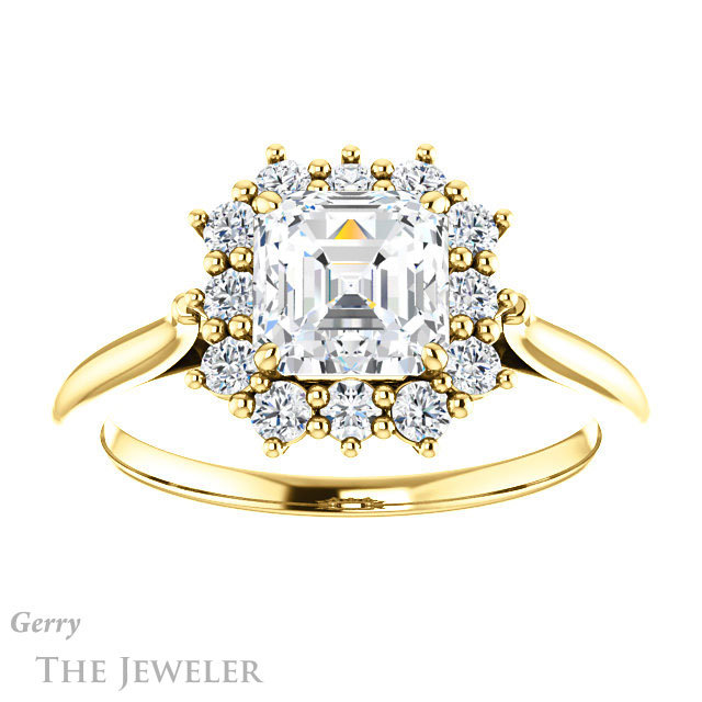 14k Yellow Gold Asscher Cut Forever One Engagement Ring Setting #GTJ1177-asscher-fo-y