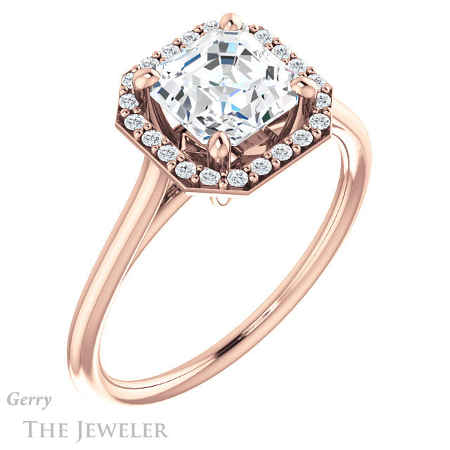 14k Rose Gold Asscher Cut Forever One Engagement Ring Setting #GTJ1178-asscher-fo-r
