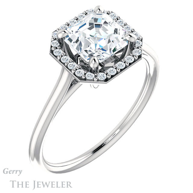 14k White Gold Asscher Cut Forever One Engagement Ring Setting #GTJ1178-asscher-fo-w