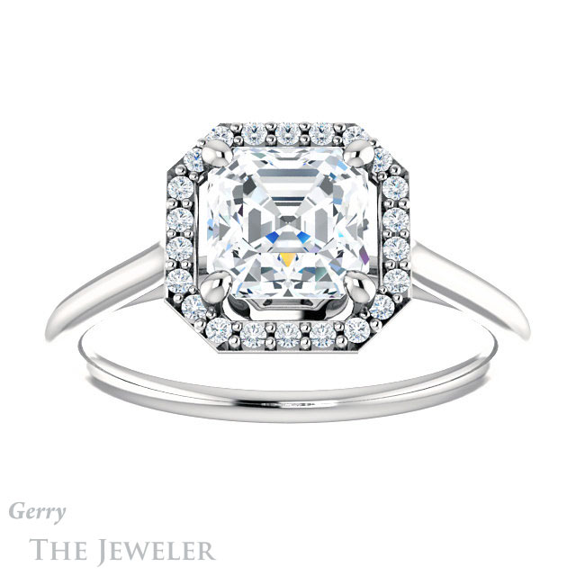 14k White Gold Asscher Cut Forever One Engagement Ring Setting #GTJ1178-asscher-fo-w