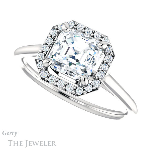 14k White Gold Asscher Cut Forever One Engagement Ring Setting #GTJ1178-asscher-fo-w
