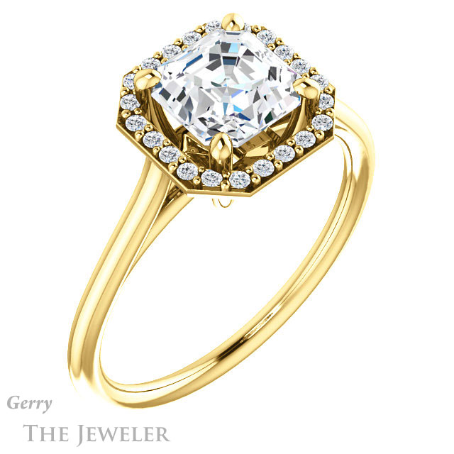 14k Yellow Gold Asscher Cut Forever One Engagement Ring Setting #GTJ1178-asscher-fo-y