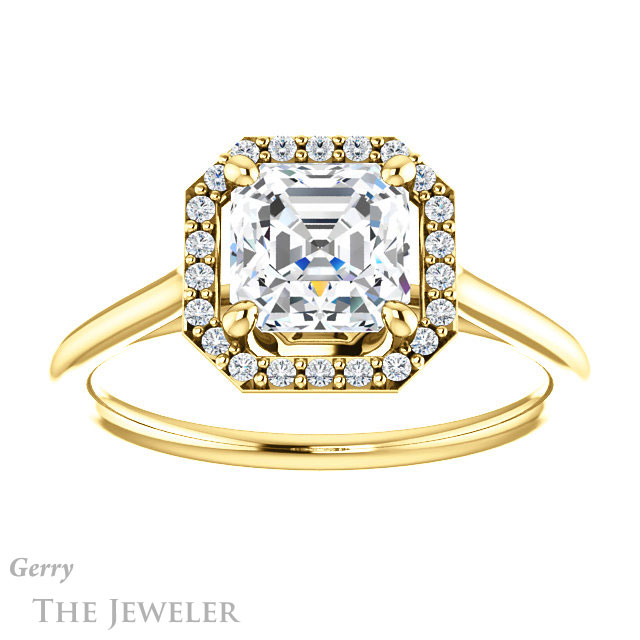 14k Yellow Gold Asscher Cut Forever One Engagement Ring Setting #GTJ1178-asscher-fo-y