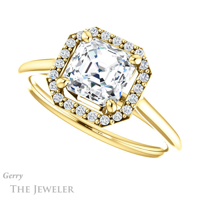 14k Yellow Gold Asscher Cut Forever One Engagement Ring Setting #GTJ1178-asscher-fo-y