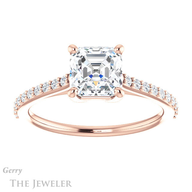 14k Rose Gold Asscher Cut Forever One Engagement Ring Setting #GTJ1179-asscher-fo-r