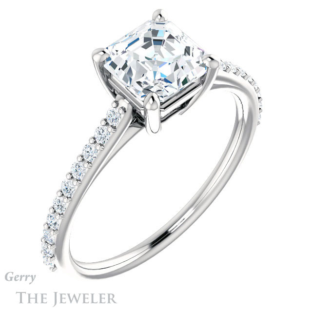 14k White Gold Asscher Cut Forever One Engagement Ring Setting #GTJ1179-asscher-fo-w