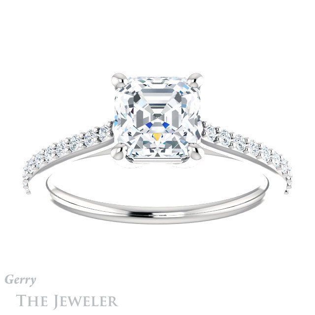 14k White Gold Asscher Cut Forever One Engagement Ring Setting #GTJ1179-asscher-fo-w