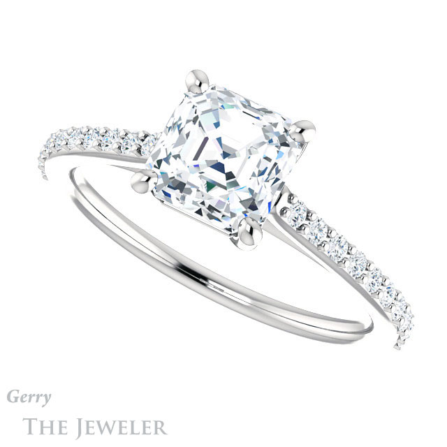14k White Gold Asscher Cut Forever One Engagement Ring Setting #GTJ1179-asscher-fo-w