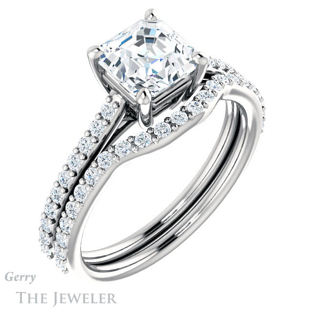 14k White Gold Asscher Cut Forever One Engagement Ring Setting #GTJ1179-asscher-fo-w