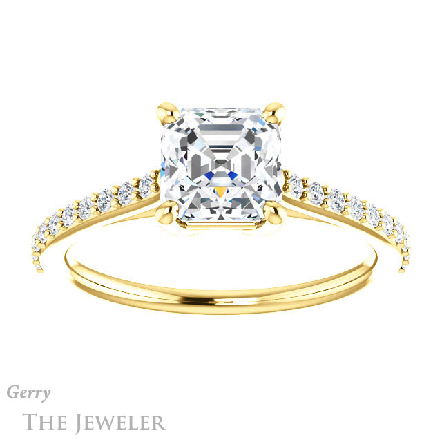 14k Yellow Gold Asscher Cut Forever One Engagement Ring Setting #GTJ1179-asscher-fo-y