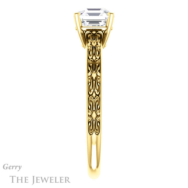 14k Yellow Gold Asscher Cut Forever One Engagement Ring Setting #GTJ1180-asscher-fo-y 3 14k Yellow Gold Asscher Cut Forever One Engagement Ring Setting #GTJ1180-asscher-fo-y